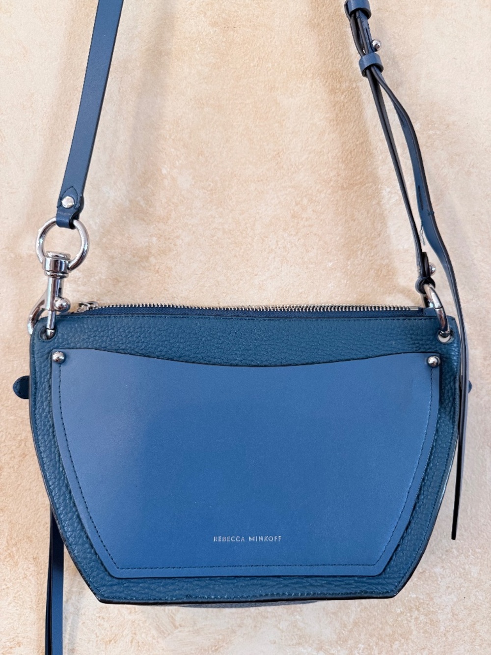 Rebecca Minkoff Hayden Leather Crossbody Bag Lake Blue Silver Accents - Like New